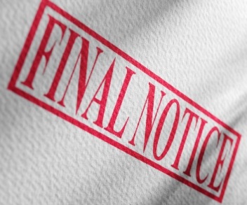 Final notice stamped in red ink